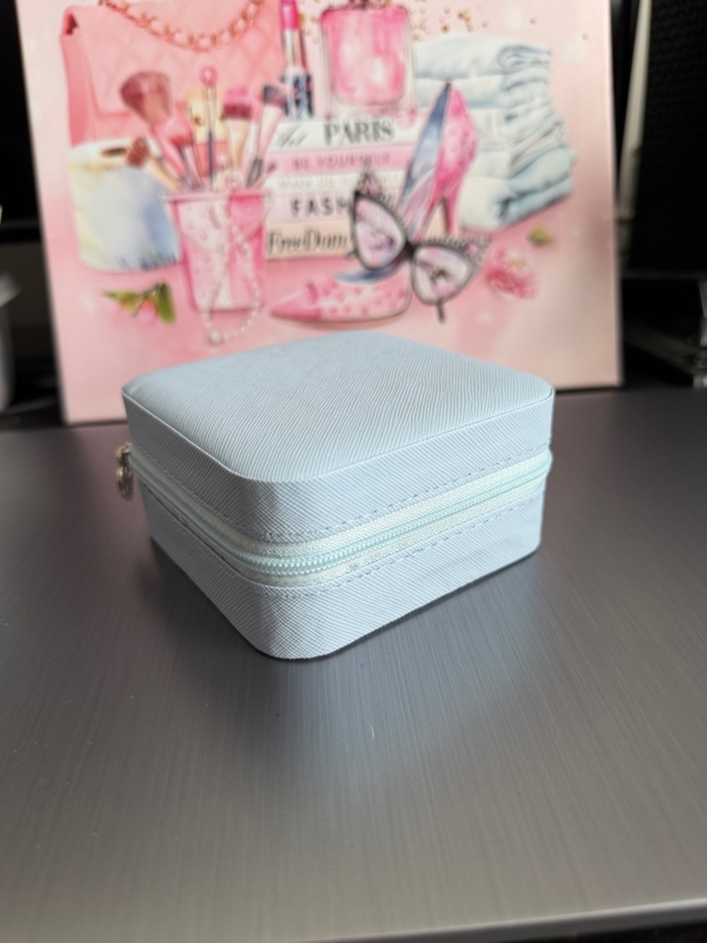 Travel Jewelry Case in Light Blue with Mirror